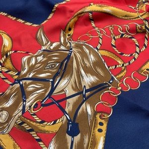 Lahmy Equestrian Scarf Italy Navy Blue Red Vintage Horse Cowgirl Western